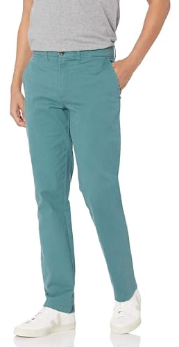 Amazon Essentials Pantalones Chinos Informales, Elásticos de Corte Ajustado para Todo el Día Hombre , Verde Oscuro, 36W / 30L