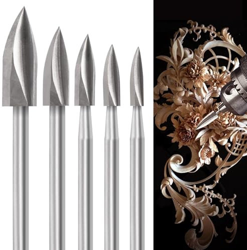 Holzschnitzwerkzeuge, 5 Stück, HSS-Gravierwerkzeug, Bohrerzubehör für Rotationswerkzeuge, 1/8“ Schaft, universelle Passform für Rotationswerkzeuge