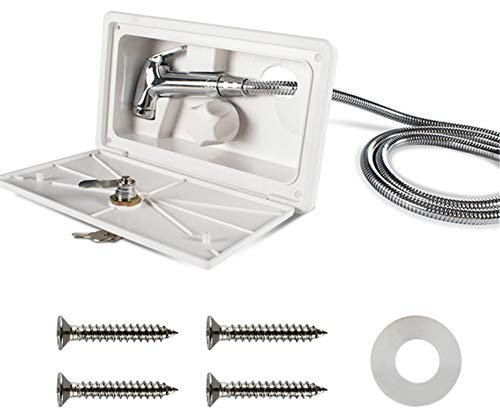 Asudaro RV Shower Box Kit with Lock Includes Shower Tap Shower Hose Shower Screen Outdoor Shower Box Camping Shower for Boat Marine Motorhome Camper Caravan White