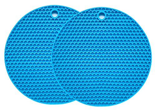 Hitzebeständige Silikon Untersetzer 2er-Set (bis 240°C) – Blau, Ø 18 cm | Rund, Topflappen & Mehrzweck-Matte | Rutschfest, Wasserdicht & Spülmaschinenfest