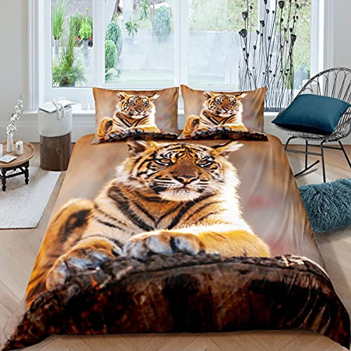 richhome Tiger Bettwäsche-Set,König in der Natur Bettwäsche Set 135x200cm,3D Afrikanische Großkatze Betten Set für Kinder 2St.Reißverschluss Mikrofaser