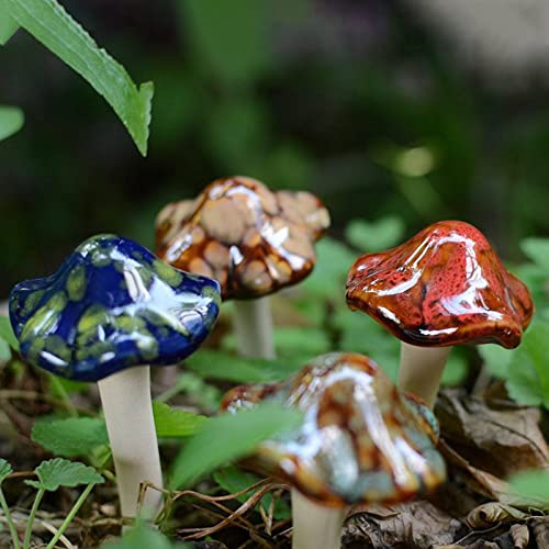MCDSAJ 8 Stück Keramik-Pilz-Keramik-Ornamente, Rasen-Ornamente, Statue für den Außenbereich, 11,5 cm Höhe, für Feengarten, Terrasse, Blumentöpfe, Outdoor-Statue