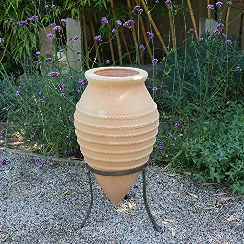 Palatina Werkstatt große Terracotta Spitzamphore Pflanzgefäß mit Metallständer | frostfest | 60 cm | handgefertigt und frostfest, ideal für Garten Balkon Terrasse