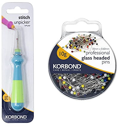 Korbond Nahttrenner und Glaskopfnadeln, Blau und Silber, 101 Stück