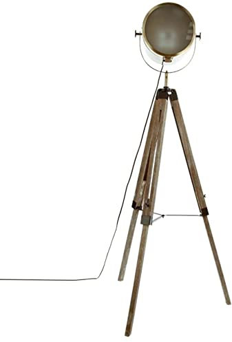PEGANE Lampadaire trépied en Bois et Acier Coloris Bronze - Longueur 62,5 x Profondeur 57 x Hauteur 150 cm
