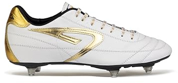 Club Rugby | Scarpe da Rugby in Pelle di Vitello | Suola Soft Ground per Terreni Morbidi, Bagnati e Fangosi con 6 Tacchetti Intercambiabili e Plantare Antishock | Stabilità e Trazione Made in Italy