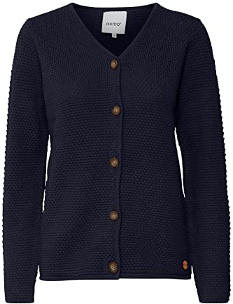 OXMO OXHelga Damen Strickjacke Feinstrick Cardigan Strickcardigan mit V-Ausschnitt Knöpfen 100% Baumwolle Regular fit, Größe:M, Farbe:Total Eclipse (194010)