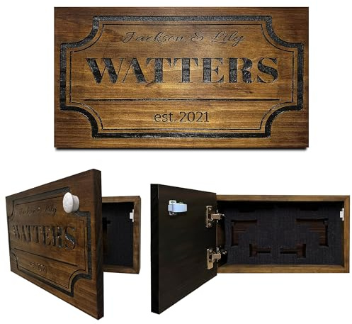 Bellewood Designs Customizable Hidden Gun Storage Wall Decor - Hidden Gun Safe with Family Name & Est Date - Magnetic Locking Concealment Shelf - Gun Concealment Furniture (Provincial)