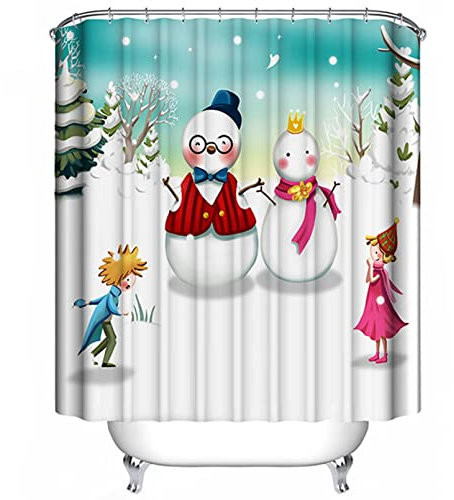 EHOMERY Duschvorhang Schmal Duschrollo Seitlich Ausziehbar Paar Schneemänner Teenager Und Mädchen Polyester Weiß Rostfreie Ösen Und 12 Hakenringe, 120X180Cm