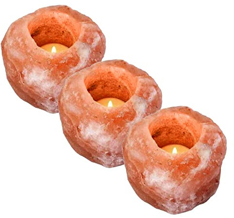 Profirst Global Himalian - Portavelas para lámpara de sal de roca, velas de té naturales, soporte para velas de té, sal natural, color gris (sal natural del Himalaya, 3 portavelas rosas)