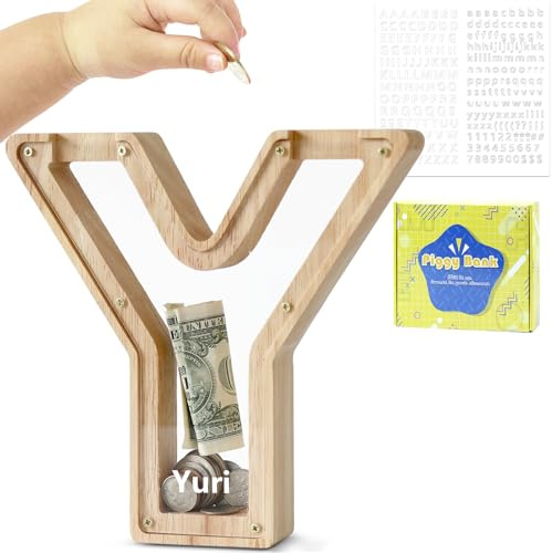 DBPBToU Spardose Kinder Holz Buchstaben Spardose (Y) | Personalisiert Sparschwein Kinder，Durchsichtiges, Geburtstag Geschenk/Heimdekoration/Keepsake
