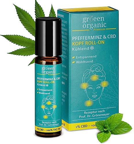 gröeen organic Kopf & Nacken Roll-On 10 ml | Mit 100mg CBD & ätherischen Ölen | Kühlende Wirkung | CBD Gel lockert Verspannungen | Nach der Rezeptur von Prof. Dr. med. Dietrich Grönemeyer