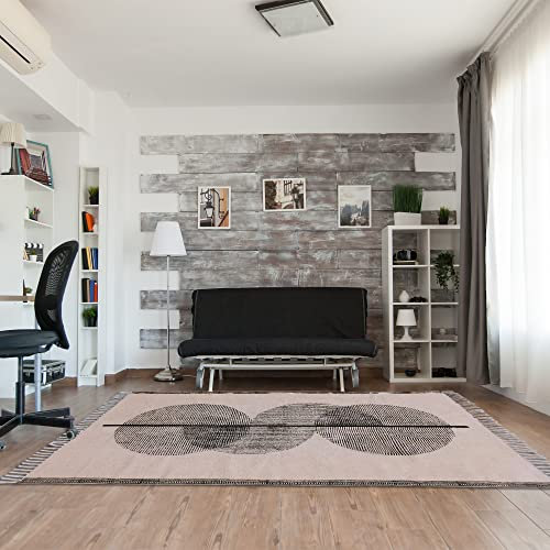 CASAVANI Handblockbedruckter Boho-Teppich, handgefertigt, geometrischer Quasten-Teppich, Baumwolle, leicht waschbar, Bodenteppich für Fußmatte, Eingangsbereich 80 x 240 cm (2,6 x 8 Fuß Läufer)