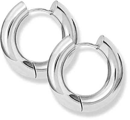 GOLDENCAT Orecchini classici, orecchini a cerchio spessi, cerchi in acciaio, anelli in acciaio, orecchini per donna e uomo, viticcini, acciaio inossidabile, Acciaio inossidabile