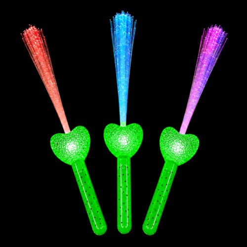 BF Souvenirs 3 Stück LED Herz Leuchtstab Glasfaser Blinkstab Partystab Leuchtwedel 36cm / in 3 Farben Hochzeit Konzert Party (grün)