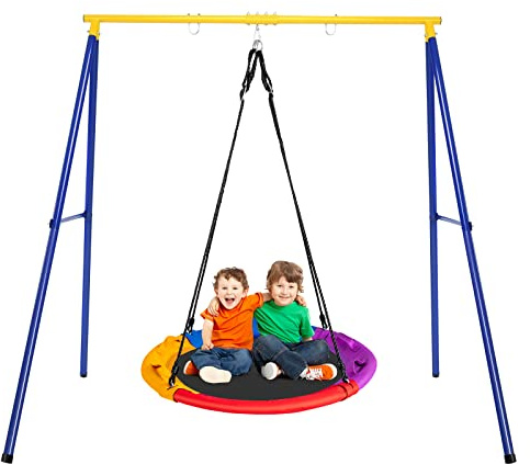 RELAX4LIFE Set di Altalena e Struttura Metallica per Bambini 3+ Anni e Adulto, Carico Massimo 150KG, Ideale per Interno ed Esterno (Modello 1)
