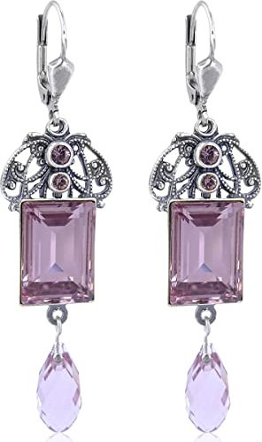 Jugendstil Ohrringe Silber Kristalle Light Amethyst Baguette Schliff Damen Ohrhänger NOBEL SCHMUCK