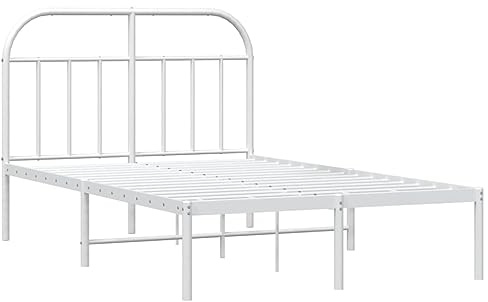 vidaXL Sängram med huvudgavel metall vit 120x190 cm, säng, metallsäng, metall sängram, sängar, metallsängar, metall sängramar, gästsäng, gästsängar