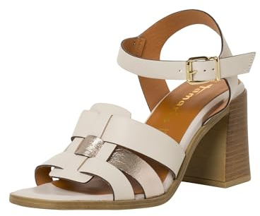Tamaris Damen Sandalen mit Absatz Leder Blockabsatz Sommer; OFFWHITE COMBINED/weiß; 40 EU