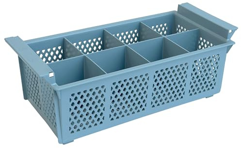 PROLISOK Flatware Rack – 8-slot Plastic Cutlery Basket – Large 16 Organizer for Knives, Forks, Spoons, Silverware, Kitchen Utensils, Essentials, Craft & Office Supplies – Dishwasher Basket
