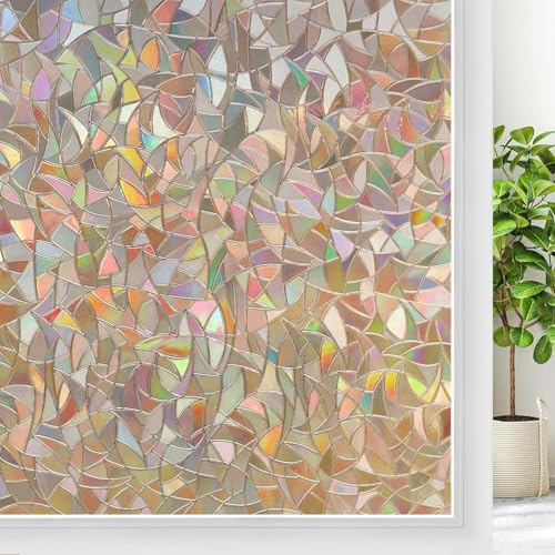 rabbitgoo Fensterfolie Blickdicht Regenboge Sichtschutz Braun 30x200cm | 3D Selbsthaftende Sichtschutzfolie Fenster Statisch Haftend Folie ohne Klebstoff Anti UV Sonnenschutz für Büro Wohnzimmer
