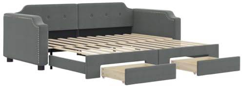 vidaXL Tagesbett, Ausziehbar Schlafsofa mit Schubladen Matratzen, Bettsofa Gästebett für Schlafzimmer Wohnzimmer, Sofa Bett Ausziehbett, Dunkelgrau 80x200 cm Stoff