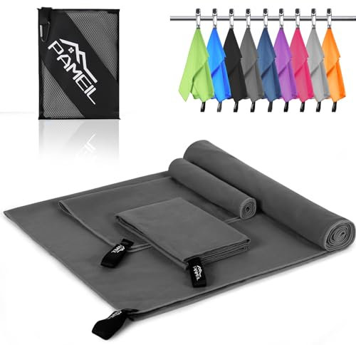 Pameil Mikrofaser Handtuch 3er Set (160x80cm Groß Badetuch +2 Stück 80x40cm Klein Handtuch), Reisehandtuch Schnelltrocknend Microfaser Handtücher für Fitness Sauna