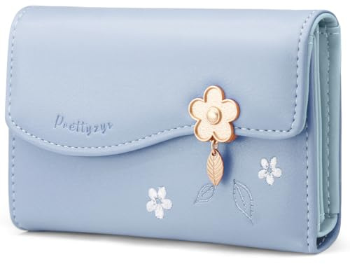 HNOOM Geldbörse Damen Klein – Elegantes Mini Portemonnaie aus PU Leder mit 8 Kartenfächern, Münzfach & RFID Schutz | Kurzformat Geldbeutel Damen Weich & Leicht für Kreditkarten, Bargeld (M-Blau)