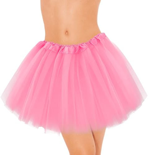 WLLHYF Gonna tutu a 3 strati in tulle con paillettes a stella, per balletto, da principessa, per feste, tutù, per ragazze, donne, bambini, Natale, compleanno, Colore: rosa., Taglia unica
