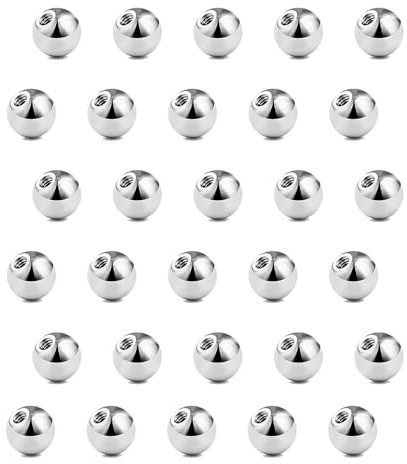 Gojewen 30pcs Piercing Balls 16G Silver 3mm Replacement Screw Balls Stainless Steel for 1.2mm Lip Septum Helix Piercing Jewellery