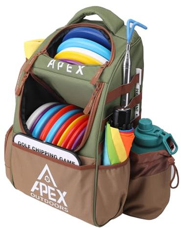 Apex Outdoors Disc Golf Bag, Large Disc Golf Backpack Holds Over 21 Discs, Durable & Lightweight with Multiple Storage Pockets