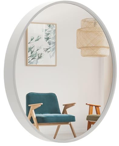 BD ART väggspegel, rund spegel, 80 cm med vit, elegant träram