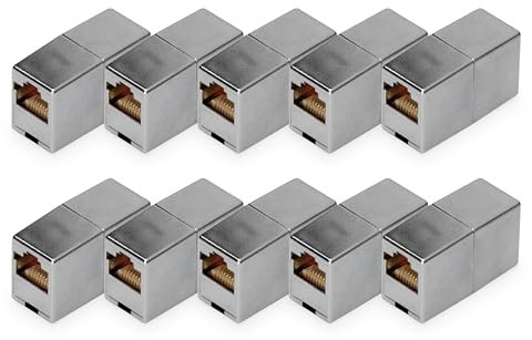 DIGITUS Connecteur RJ45 Cat 5e - 10 Pièces - Extension de Câble Lan - Compatible PoE - Pour Switch, DSL, Modem, Routeur, PC - Argenté