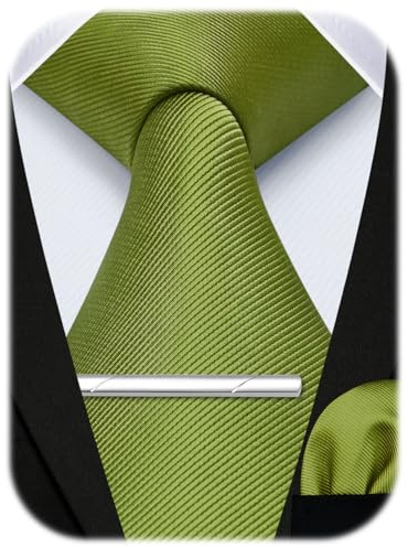 HISDERN Corbata de boda color solido Hombres clasico Corbata & Plaza de bolsillo Conjunto de clip