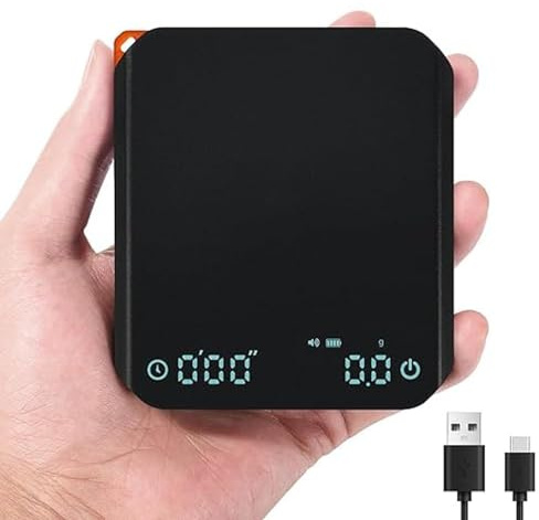 Nevoc Mini Coffee Scale with Auto Timing, Rechargeable Espresso Scale with Timer, 2kg/0.1g High Precision Scale for Coffee Beans, Black