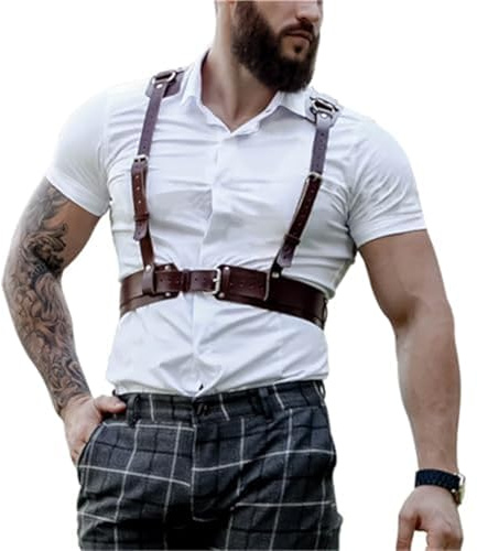BDSM handmade PU brown leather gay Gothic style, equipped with ear straps and comfortable pads, adjustable top tie strap suitable for various occasions