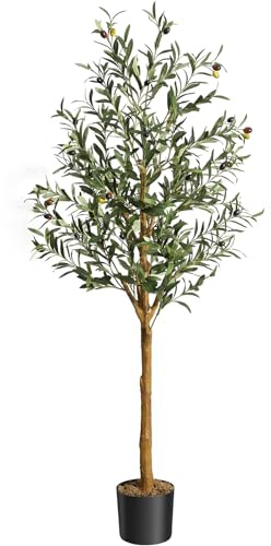 Olivenbaum KüNstlich 150cm, KüNstliche Pflanzen Groß KüNstlicher Olivenbaum Im Topf Kunstbaum Wie Echt Mit Mit Naturholzstamm Und FrüChten für Wohnzimmer Schlafzimmer BüRo Deco