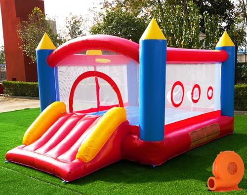 Hongcoral PVC Bounce House, Heavy-Duty Jumping Castle with Large Slide, 450LBS Capacity, Inflatable Bouncer with Blower - for Kids' Indoor & Outdoor Fun