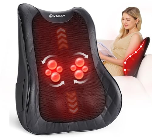 KINGJOY Back Massager for Pain Relief Deep Tissue, Full Back Massager with Heat, 3D Kneading Massage Pillow with 3 Intensities for Back, Neck, Shoulder, Spot Massage, Gifts for Women Man