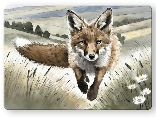 Countryside Critters Tempered Glass Cutting Board - 390x290mm Textured Chopping Board - Fox