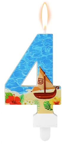 Vela con Número de cumpleaños, Vela para Fiesta de cumpleaños Temática de Playa Velero Decoración Parafina Azul para Pastel (Número 4)