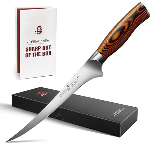 TUO Fillet Knife, 7 Inch Professional Fish Boning Knife for Trimming Meat & Poultry, Flexible Blade, High Carbon German Steel, Ergonomic Handle - Fiery Phoenix Series
