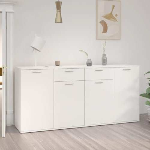 Myheimly Sideboard mit 4 Türen 2 Schubladen Kommode Anrichte Mehrzweckschrank Beistellschrank Schrank Standschrank Holzwerkstoff Hochglanz-Weiß,160 cm