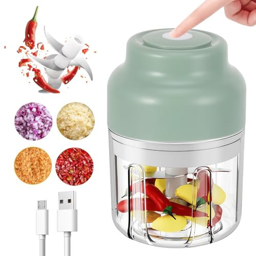 Mini Food Chopper, Electric Vegetable Chopper 320ml Mini Food Processors, USB USB Type-C Rechargeable Small Blender with 6 Blades for Onions Garlic Vegetables Ginger Fruit Meat