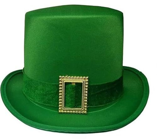Raopuzi Sombrero de Copa San Patricio, Chistera de Terciopelo, Gorro Verde Irlandes, Gorra Día de San Patricio Provisto de una Cinta y una Hebilla, Leprechaun, Accesorio Carnaval Rendimiento Fiesta