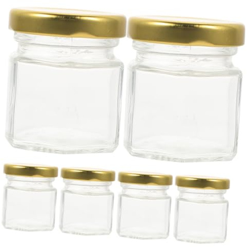 MOLUCKFU 6pcs Hexagonal Glass Jam Bottles with Lids, Mini Honey Jars, Wide Mouth, Well-sealed, Easy-to-open, for Jam, Honey and Small Fruit Storage