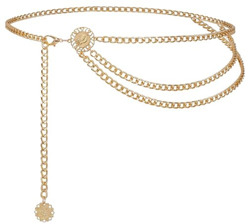 Bauchkette Gold Pirat Stilvolles Metall Bauchkette Pirat Verstellbarer Kettenriemen Taillenkette Gold Mehrschichtig Taillenkette Metall,Passend Zum Jeanskleid