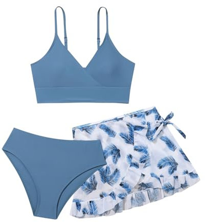 Sunfashion 3Er Set Mädchen Bikini Bikini Mädchen 164 Teenager Kinder Badeanzug Badeanzug Mädchen 134 Bikini Set Teenager Mit Rock Badeanzug Kinder Meerjungfrau Flosse Mädchen Badean(Blue, 13-14 Years)