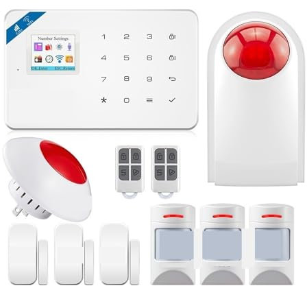 Sistema de Alarma para Casa, Alarma Inteligente GSM Tuya De Alarma De Casa Inteligente Kit 433Mhz De Alarma Inalámbrico De Seguridad Cámara IP Sensor De Movimiento Antimascotas,para el hogar(W181 GSM