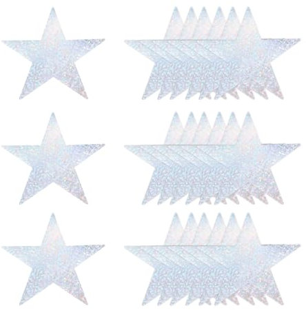 QUARKZMAN Silberne Laser-Stern-Ausschnitte Dekoration, 24 Stück 6 doppelseitig bedruckte Papierstern-Ausschnitte Konfetti-Kartonsterne Dekorationen für Pinnwand Wand Klassenzimmer Party
